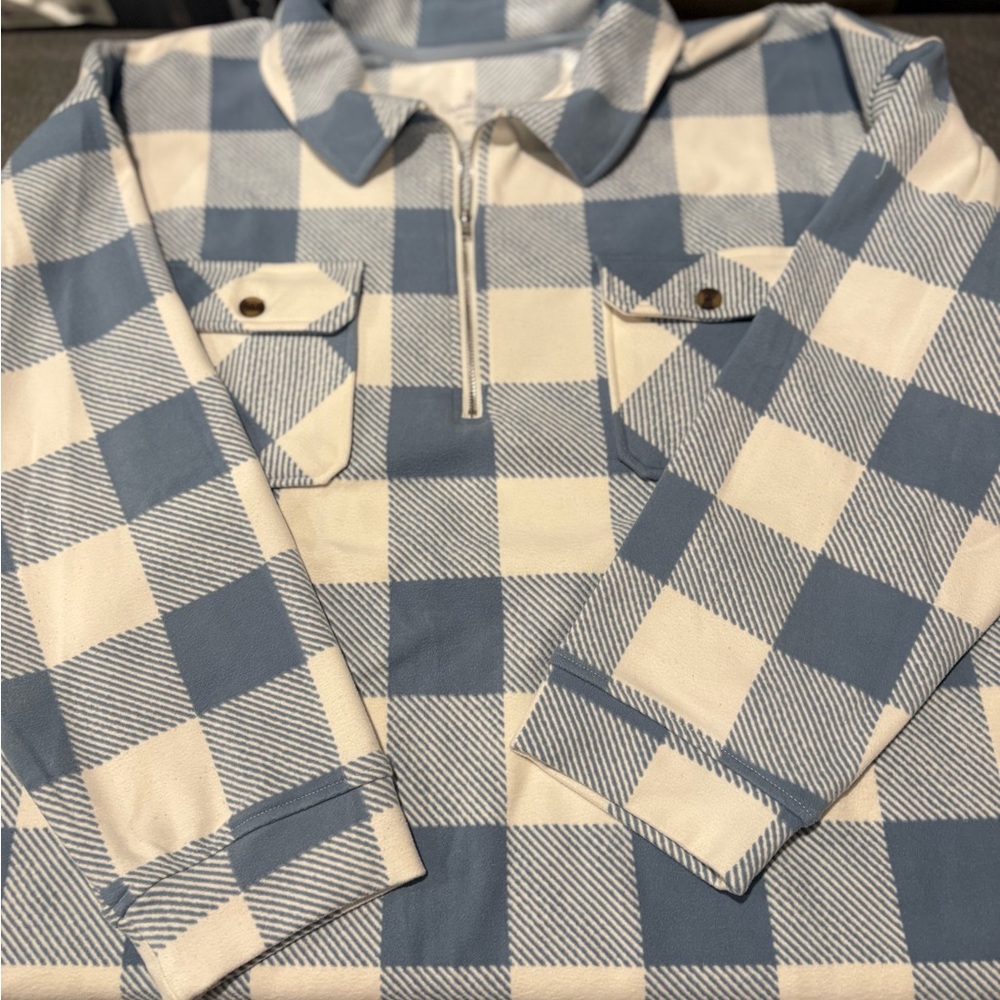 Cuddl Duds Blue and White Zip-Up
